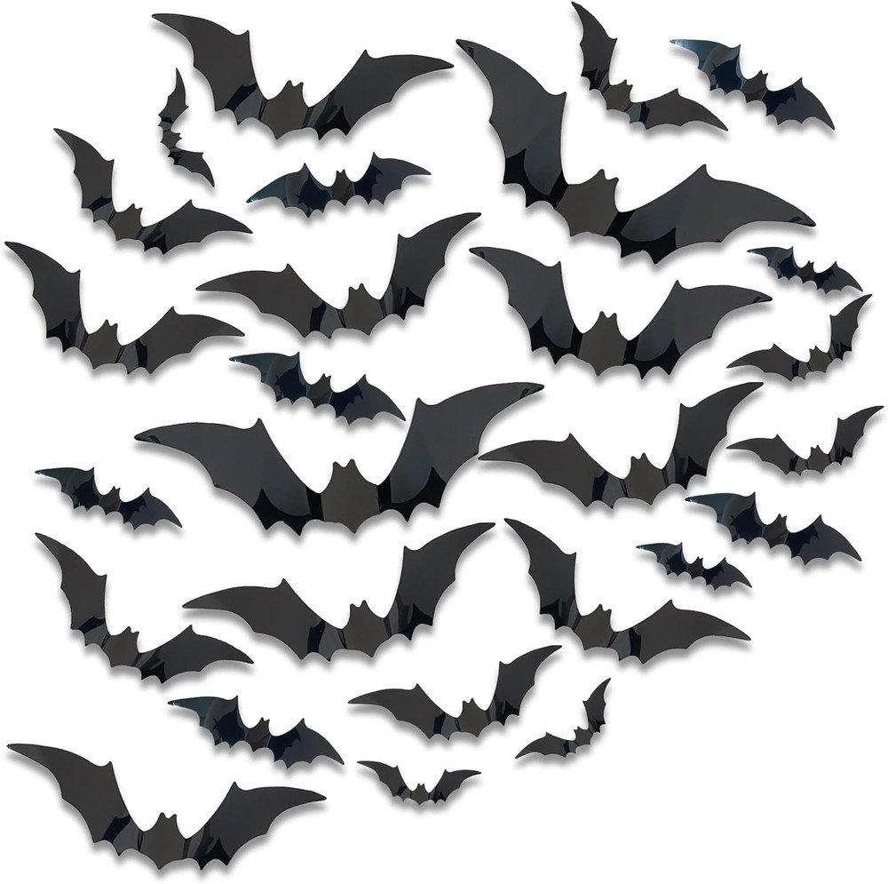 120PCS Halloween Bats Decoration, 3D Bat Decorations Scary Black