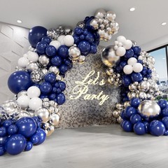 Navy Blue and Silver Balloon Garland Arch Kit, Royal Blue Metallic Silver Whi…