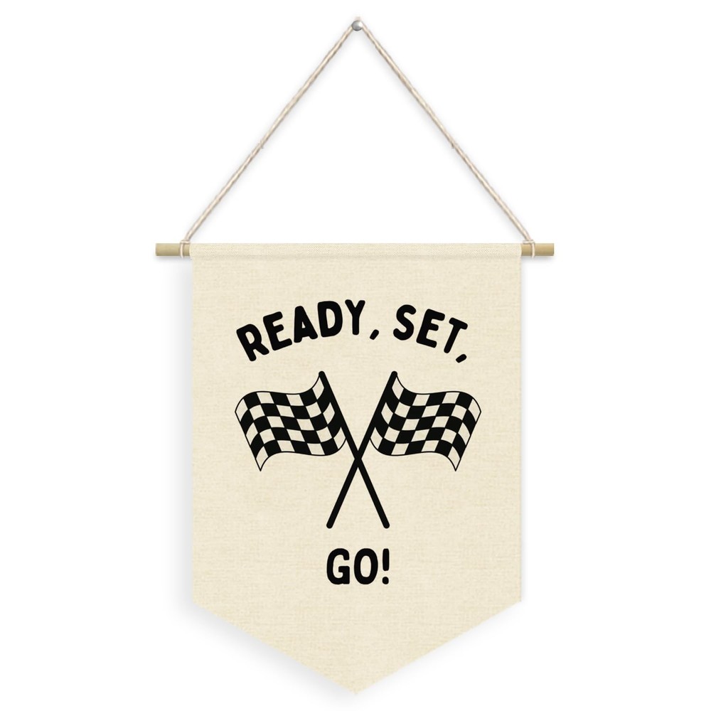 Dilemat Race Car Room Decor for Boys Linen 15x11inch, Racer-Ready Set Go