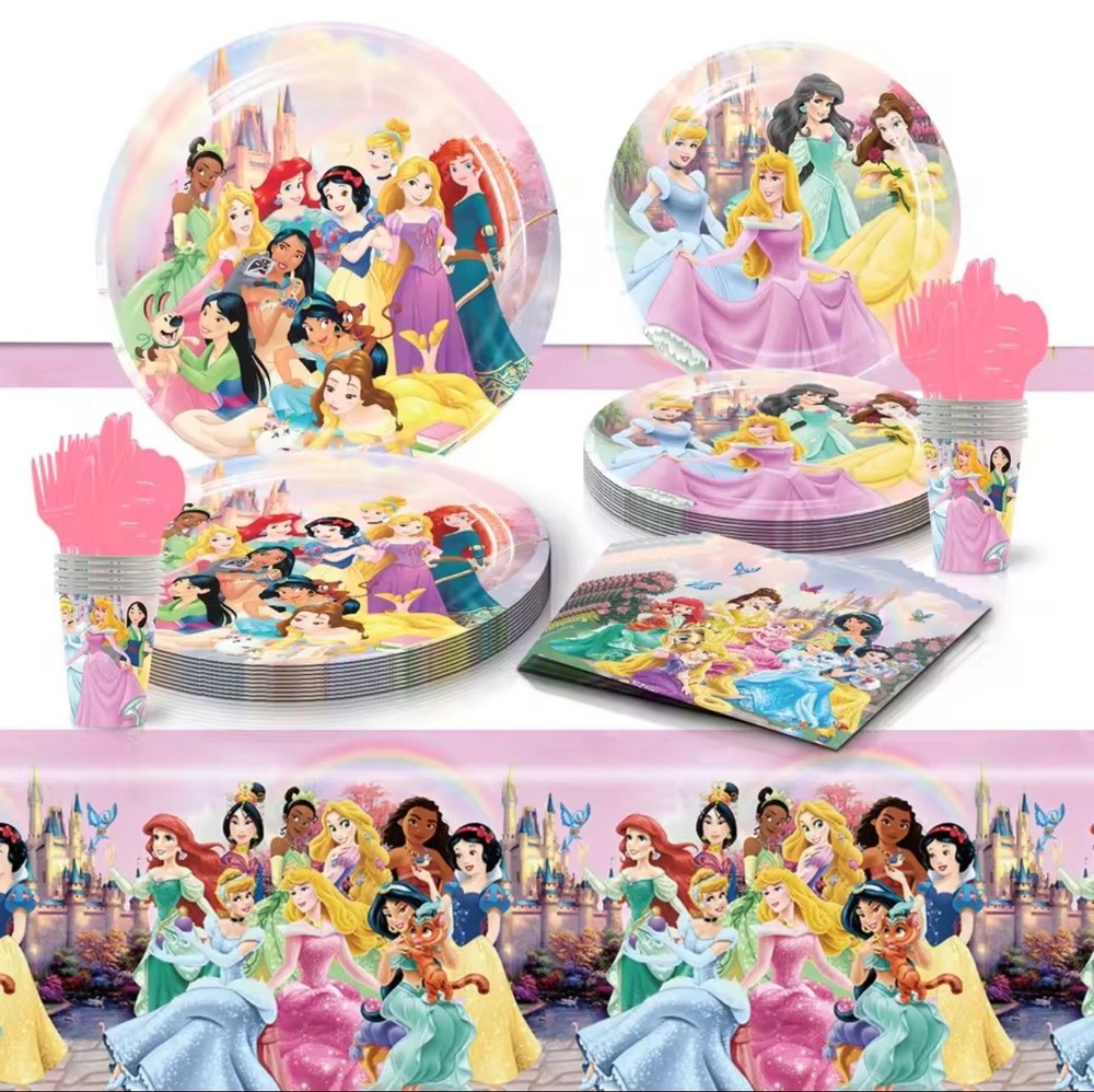 Disney Princess Birthday Party Tableware Decorations Plates Balloons Tableware