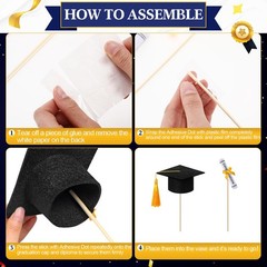 Black Gold Graduation Cap Cake Topper Centerpiece Stick Class Of 2026