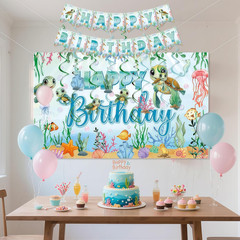 Sea Turtle Birthday Decorations Include Happy Birthday Banner, Backdrop, Hanging