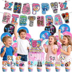 67th Birthday Decor – Colorful Graffiti Bunting & Cupcake Topper for Parties