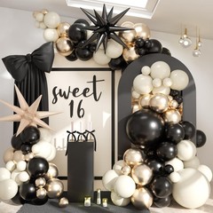 Black White Gold Balloon Garland Kit, 115Pc Beige Sand Black Cream Metallic G…