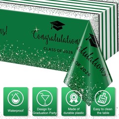 Modern Graduation Table Covers, 3 Pack Green & Black, Perfect for Parties 108×54