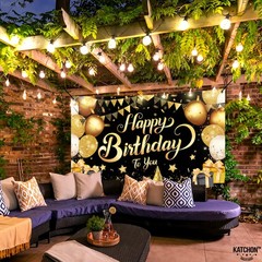 Black and Gold Happy Birthday Banner – XtraLarge 72×44 Inch | Birthday Decoratio