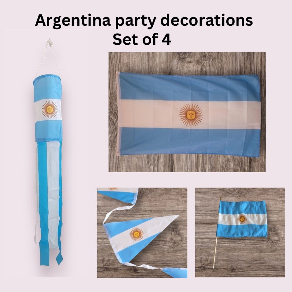 Argentina flag birthday party decoration soccer sports decor set of 4