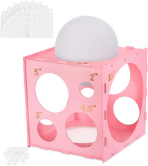 12 Holes Wood Balloon Sizer Cube Box with 200 PCS Balloon Glue Points, Collapsib