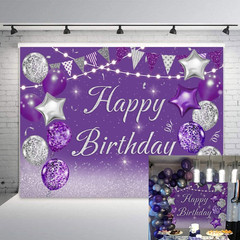 Purple Happy Birthday Photography Backdrop Silver Glitter Balloons Girls Women S
