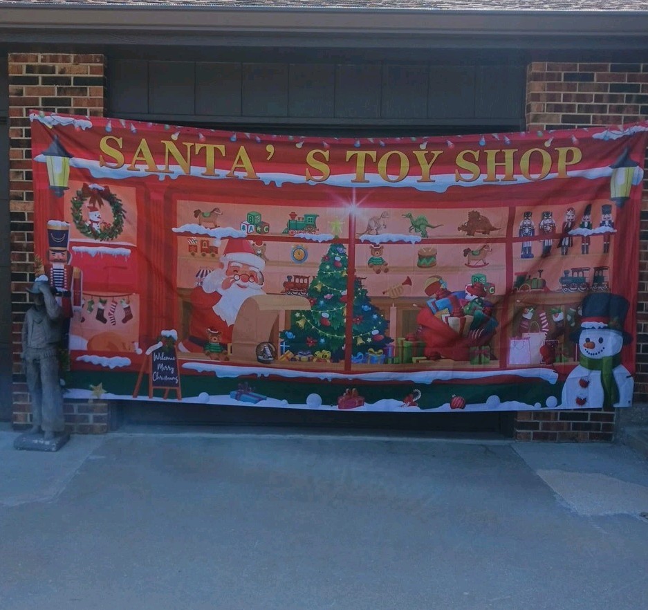 Christmas Garage Door Banner Santa’s Toy Shop Garage Door Cover 6×13 FT
