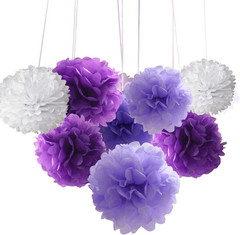 18-Piece Premium Tissue Paper Pom-Poms for Weddings & Parties – Purple & White