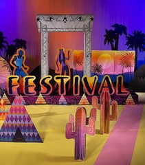 2-PC Colorful Southwest Sunset Saguaro Cactus 3-D Cardboard Stand-Ups 41″H #273