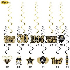 Turypaty 30th Birthday Decorations Hanging Swirls for Men Black Gold