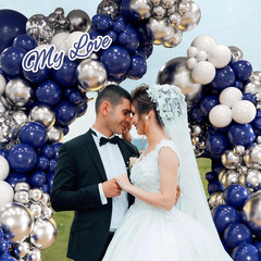 Navy Blue and Silver Balloon Garland Arch Kit, Royal Blue Metallic Silver White