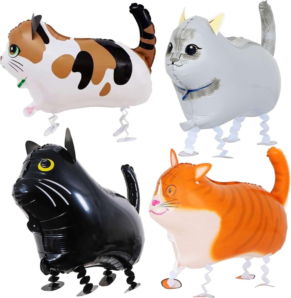 «4 Pack Walking Cat Animal Balloons for Kids Birthday Party Pet Theme Decoration