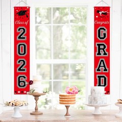 Pre-Assembled Red and Black Graduation Banners for Class of 2026 | 2-Piece Set