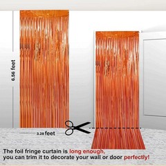 2 Pack 3.28 ft x 6.56 ft Orange Tinsel Curtain Party Backdrop Decorations, Me…