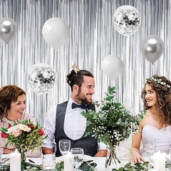 Elegant Silver Tinsel Fringe Backdrop – Perfect for Weddings & Birthdays, 2 Pcs
