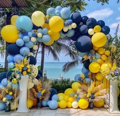 Arco De Globos Azul Y Amarillo Para Fiesta Escolar De Verano Y Cumpleanos