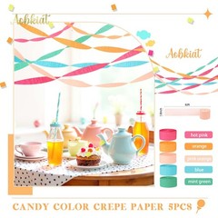 Rainbow Party Streamers 5 Rolls Crepe Paper for Birthdays, Weddings, Showers
