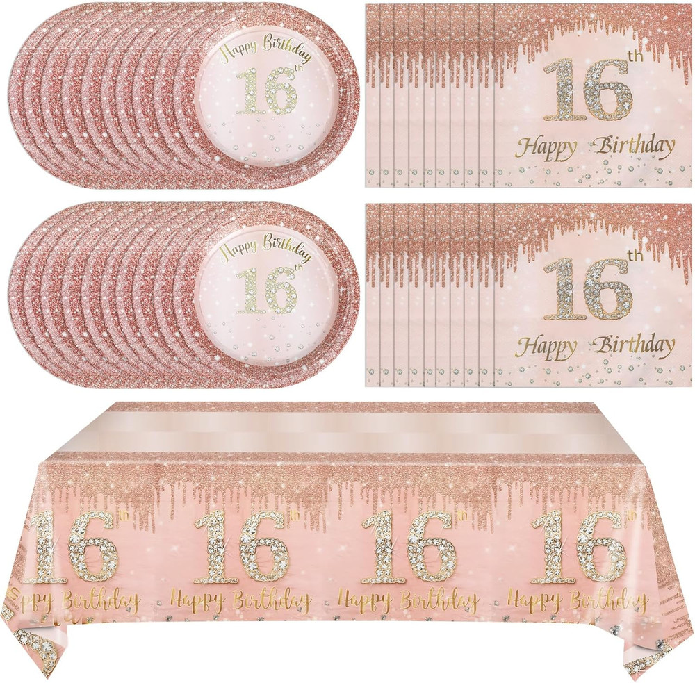 41Pcs 16th Birthday Party Decorations for Girls, Rose Gold Birthday Supplies Inc