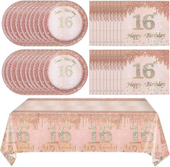 41Pcs 16th Birthday Party Decorations for Girls, Rose Gold Birthday Supplies Inc