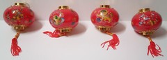 2 Chinese Red Paper Dragon Expands to 5 Feet with 4 Small Plastic Red Lanterns.