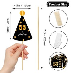 Happy 55th Birthday Party Photo Booth Props Cheers 36 PCS Gold Letter Print