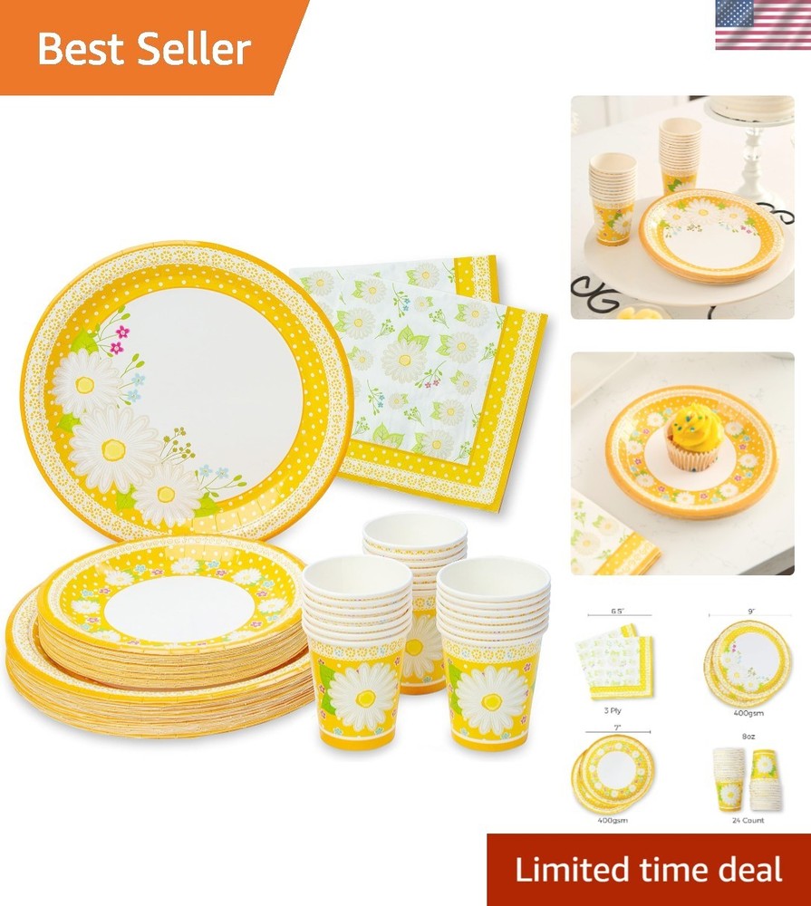 Beautiful Daisy-Themed Paper Plates and Napkins Set for 24 Guests – Spring Decor