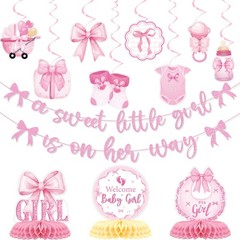 Pink Bow Baby Shower Decorations – 13Pcs a Sweet Little Girl is on Her Way Ba…