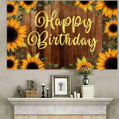 Sunflower Happy Birthday Rustic Wood Banner Backdrop Sunflowers Flowers Fall The