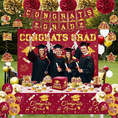 Graduation Decorations 2026 Maroon and Gold Class of 2026 Banner Congrats Grad B