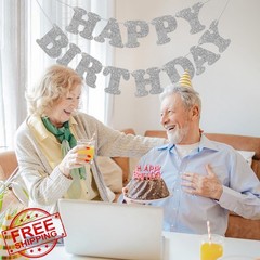 Adecortalk Silver Happy Birthday Banner