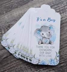 100 Elephant Baby Shower IT’S A BOY Blue Gray Thank You Party Favor Tag/Labels