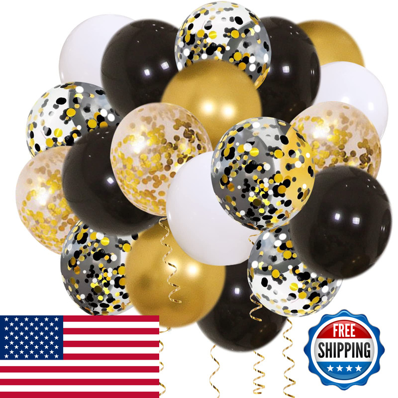 Zesliwy Black Gold Confetti Balloons 50 Pack – 12 Inch Gold White And Black