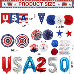 Patriotic Memorial Day Decorations Red White Blue Paper Fans for 250th Annive…