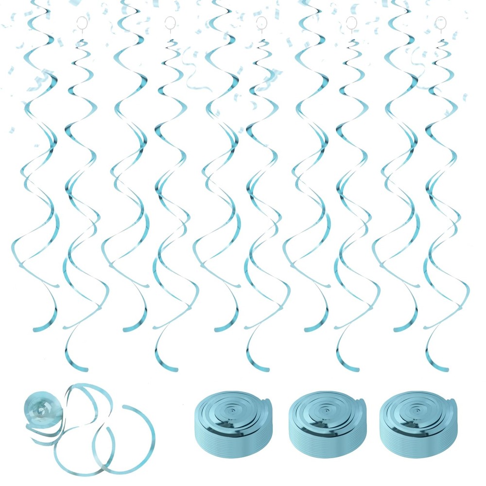 30 PCS Teal Hanging Swirls Party Decorations Extra Long Double Ceiling Decor