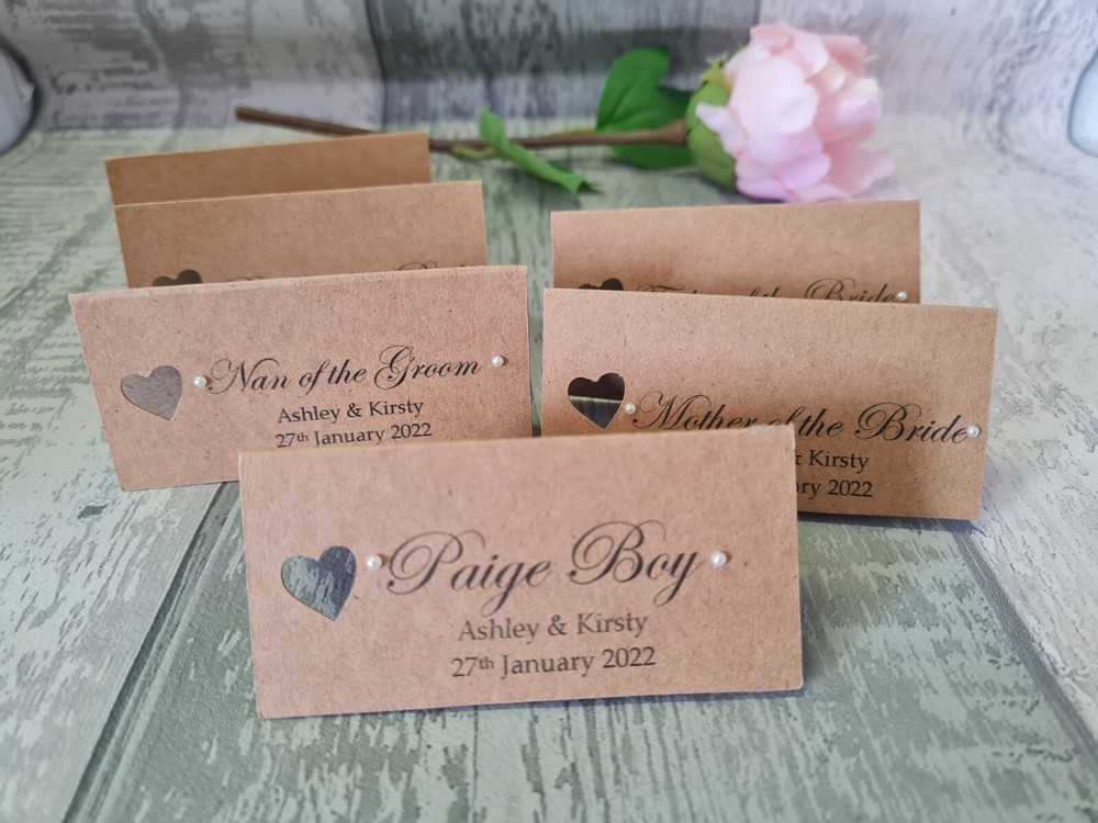 10 x table place name card personalised occasion rustic stationary decor heart