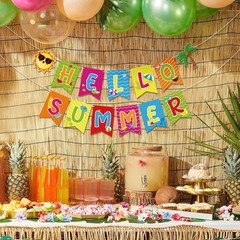 Hello Summer Banner Colorful Summer Party Decorations Garland for Office Home Ma