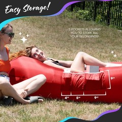 Navy & Red Inflatable Lounger 2 Pack | 210T Polyester Inflatable Couch | No-P…