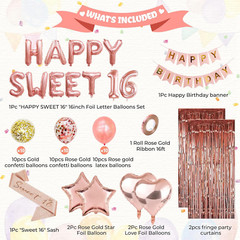 Happy Sweet 16 Balloons 16Th Birthday Decorations for Girl 16 Birthday Decoratio