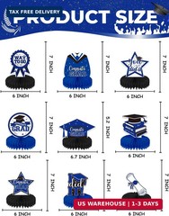 9Pcs Graduation Table Decorations – Blue and Black Graduation Centerpieces for T