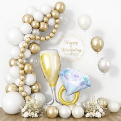 Engagement Party Balloons Set Proposal Decorations Foil Champagne White Gold