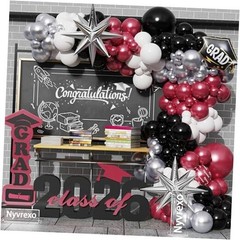 2026 Graduation Party Decorations, 138Pcs Black Congrat Burgundy White Silver