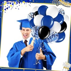 60 Pcs Balloons Kit 12 Inch Confetti with 2 Rolls Black, Blue, White