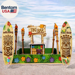 2 PCS Tiki Bar Surfboard Yard Signs Surfboard Beach Signs with Stakes Hawaiian L