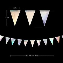 40Ft Iridescent Party Decorations Holographic Hanging Triangle Pennant Banner…