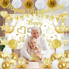 50Th Anniversary Decorations for Couple, White Gold Cheers to 50 Years Wedding P