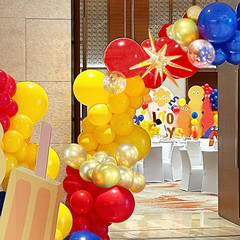 Blue Yellow Red and Gold Balloon Arch Kit, 156Pcs Latex Baloons Garland with 4D