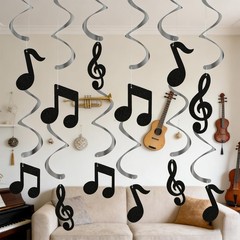 12 PCS Music Note Hanging Swirl Party Decorations Wall Ceiling Display Black